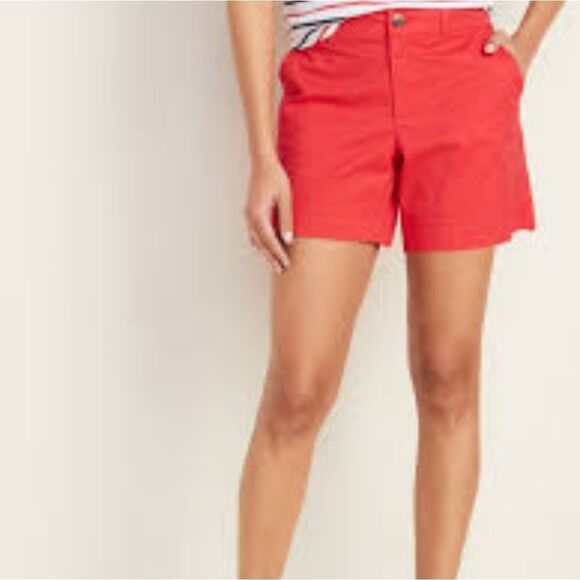 Old Navy Mid-Rise Twill Everyday Shorts 5" Flat Front Pockets Chino Stretch RED - Picture 2 of 6